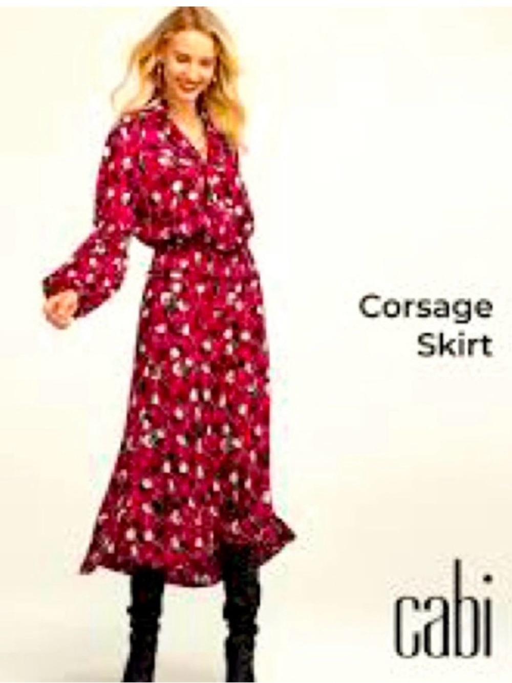 Cabi Red Floral Corsage Skirt  # 42